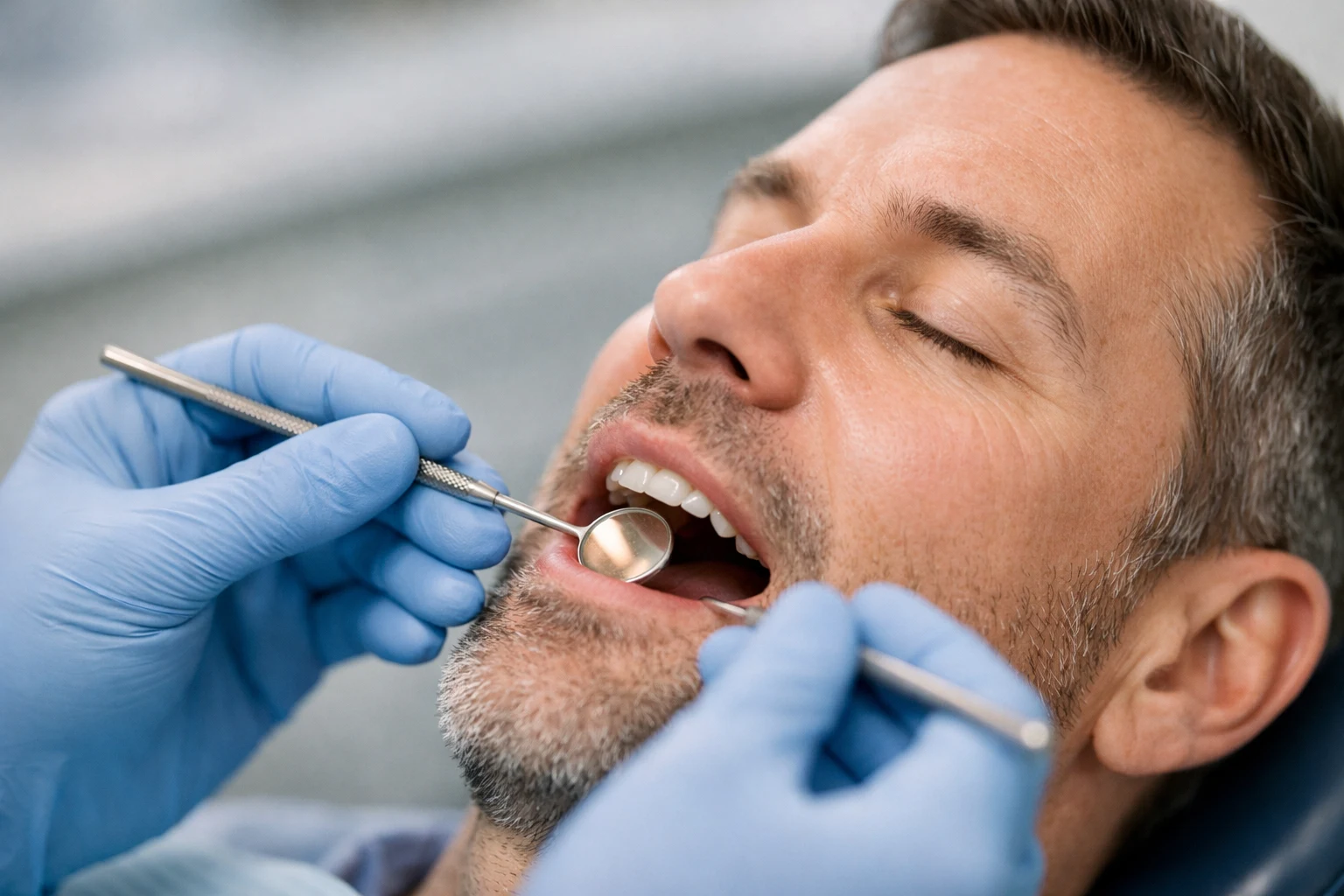 A dentist carrying out a careful examination before planning treatment